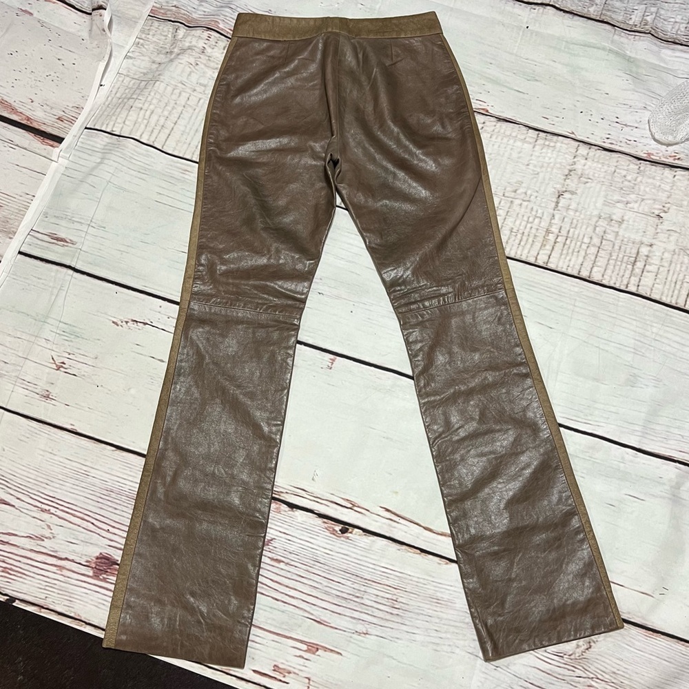 DKNY women’s 100% leather boot cut tuxedo trim pants size 6 Brown Vintage Y2K - Picture 13 of 16